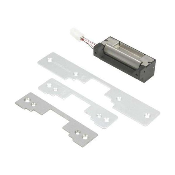 12/24 VDC Universal Door Strike. Includes three face plates for nearly any type of door.